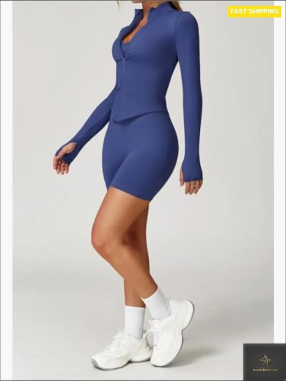 Full Zip Cropped Athletic Jacket with Thumbholes Quick Dry Running Yoga Casual